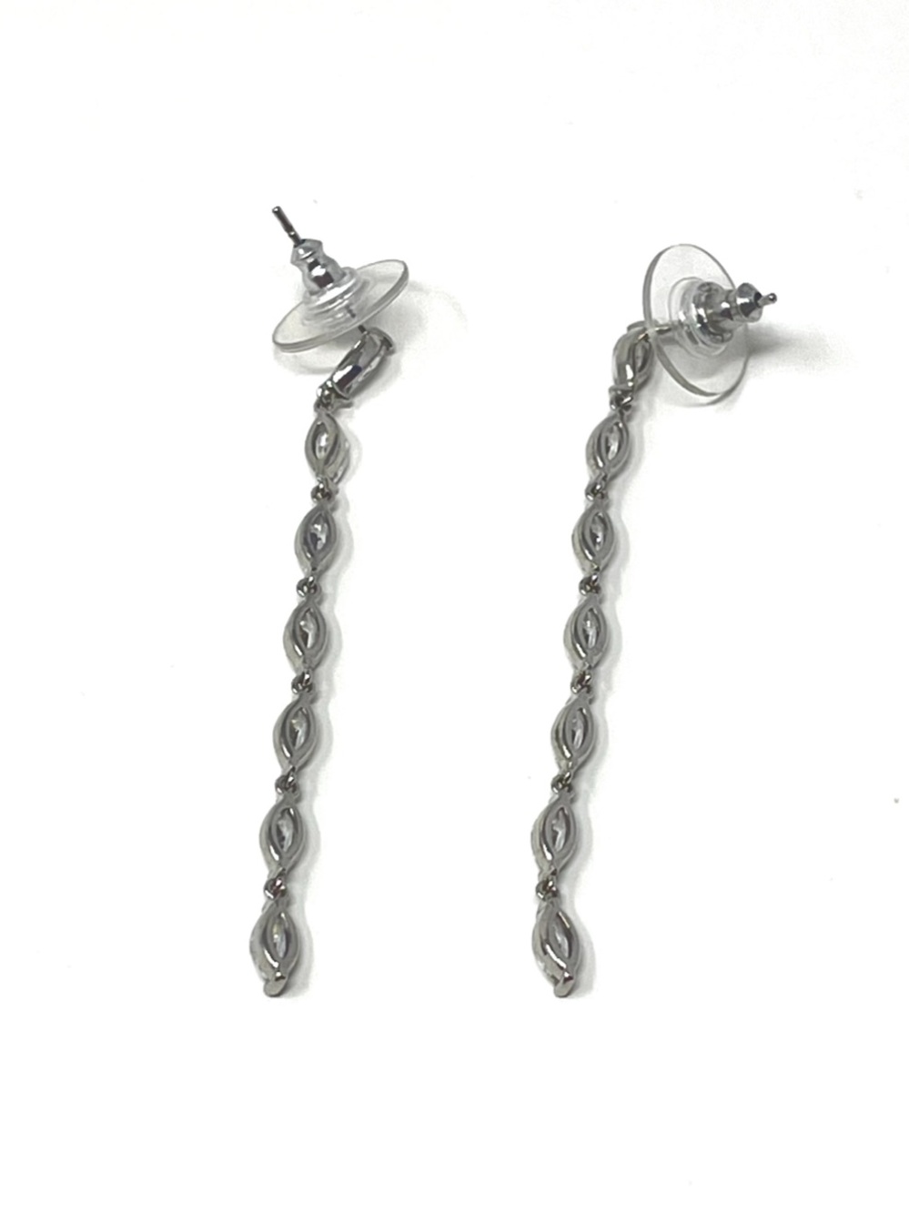 New Anthropologie Dangle Crystal Linear Drop Earrings Silver - Picture 4 of 4